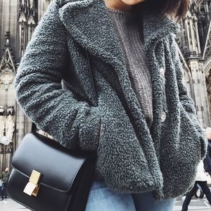 Cropped teddy bear coat- ivy green XS
